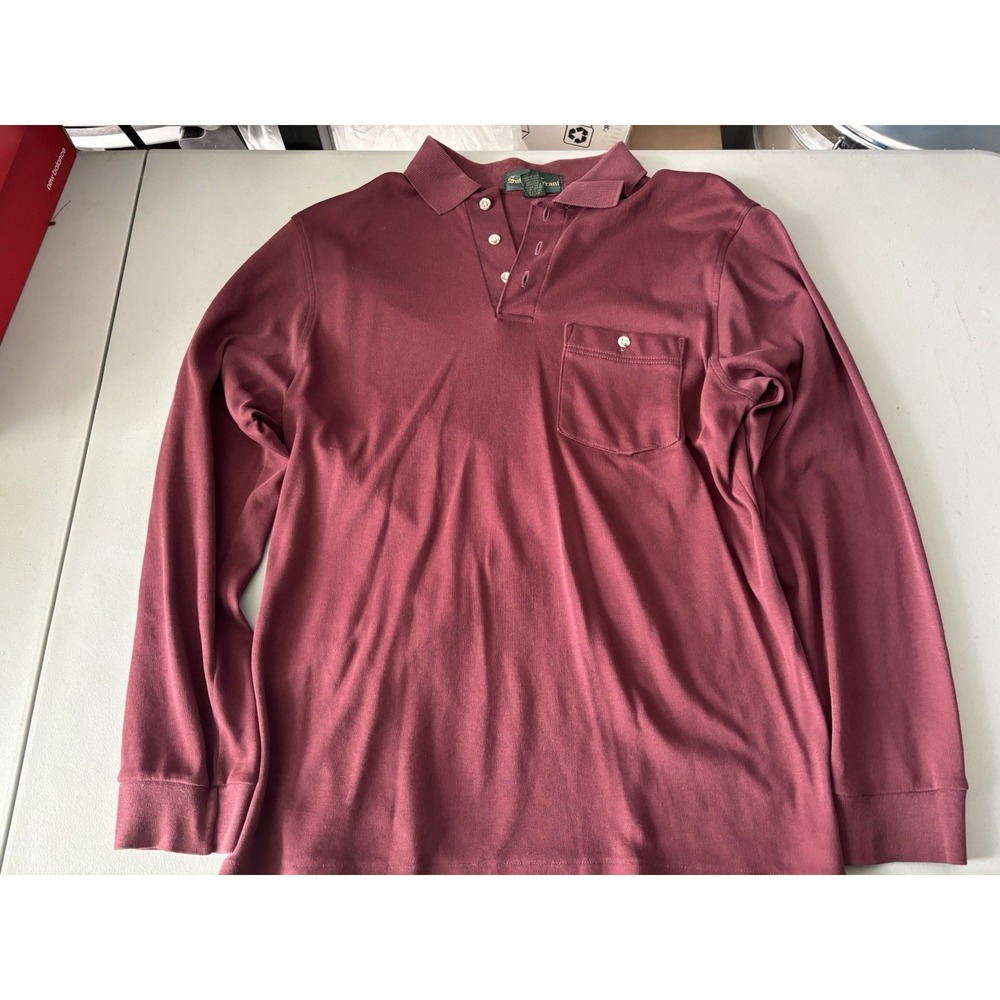 Sutter & Grant Vintage Mens Long Sleeve Polo Burgundy L Made In USA
